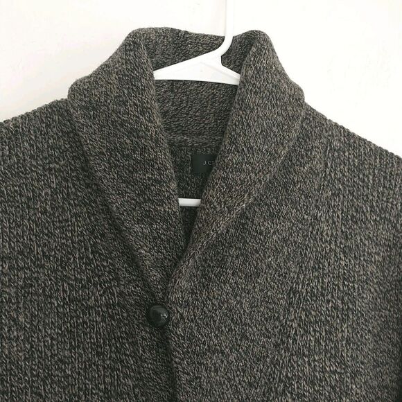 J Crew Cardigan Sweater Mens S Gray Shawl Collar LambsWool Chunky Pocket Granpa - Picture 2 of 9